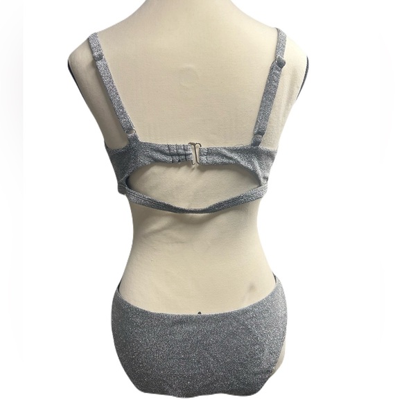 BEBE Metallic Lurex Bikini Swimsuit Silver New XL - Picture 8 of 9